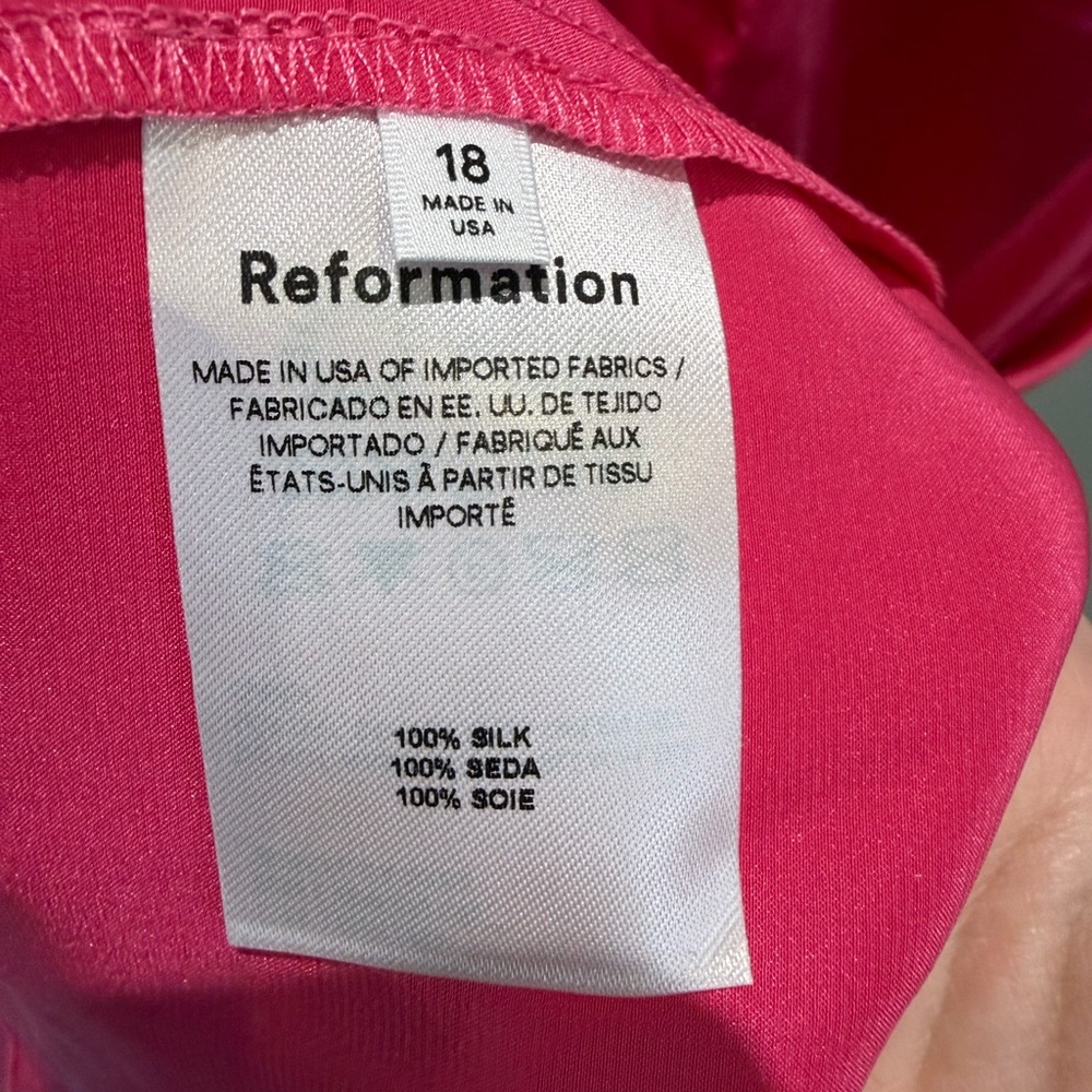 NWT REFORMATION Marguerite Silk Dress Size 18 Color Pink Flambe - Picture 11 of 11